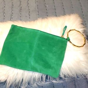 Green suede clutch